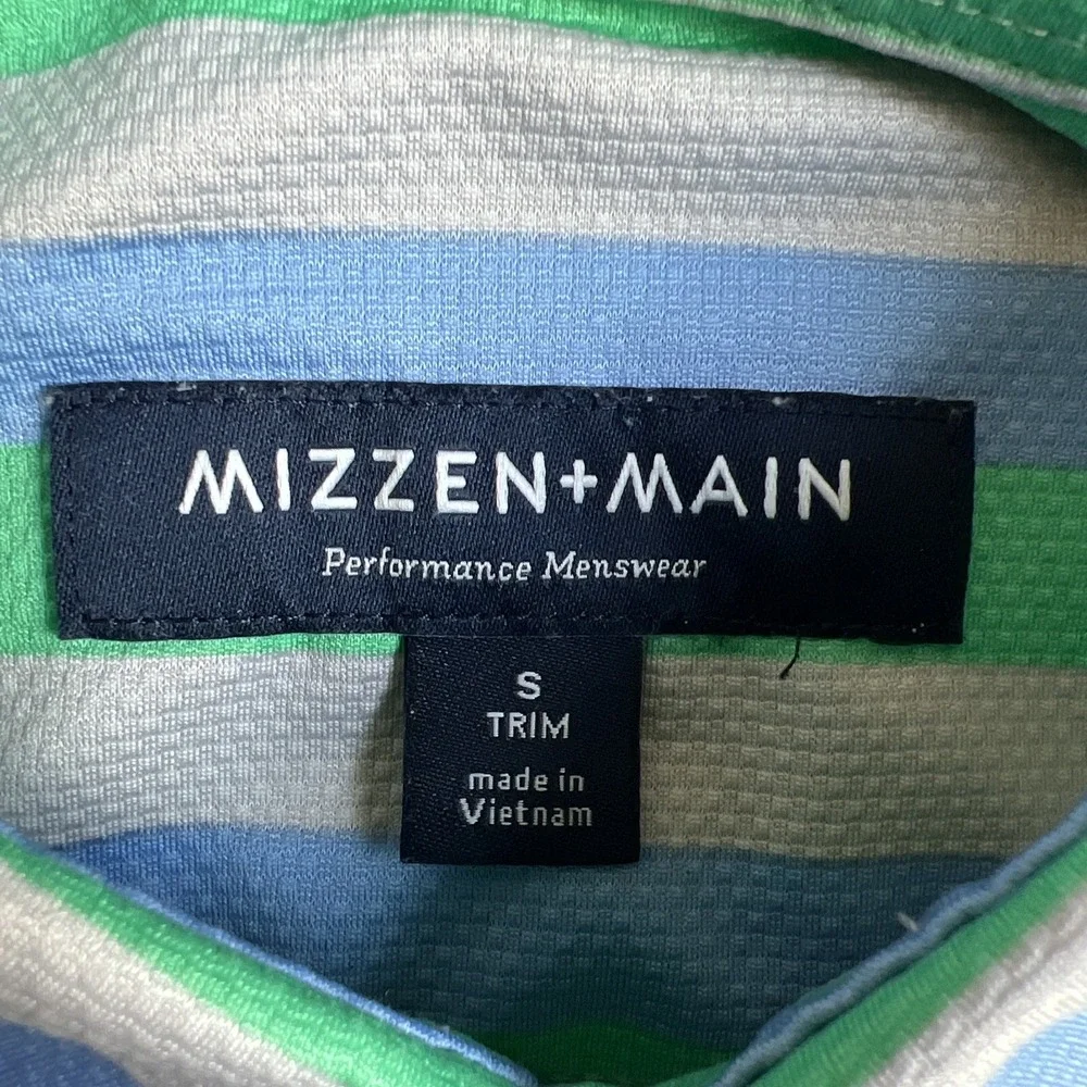 Mizzen+Main Shirt Mens Small Short Sleeve Button Up Halyard Multi Stripe Stretch